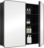 Bathroom Medicine Cabinet with 30"x26" Black Stainless Steel Framed Mirror,Recessed or Surface Mounted Bathroom Mirror Cabinet,Storage Cabinet with Double Door