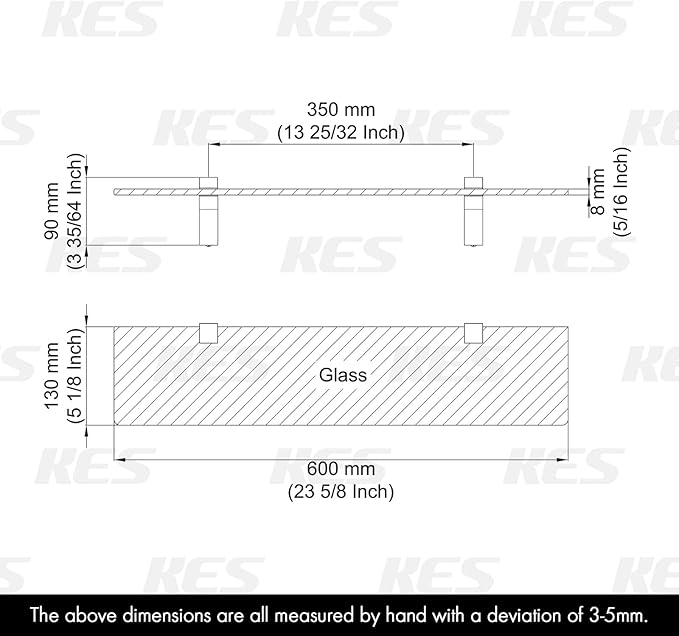 KES Glass Shelf for Bathroom, 24 Inch Bathroom Shelf with Tempered Glass and Polished Chrome Bracket Wall Mounted 2 Pack, BGS3201S60-P2