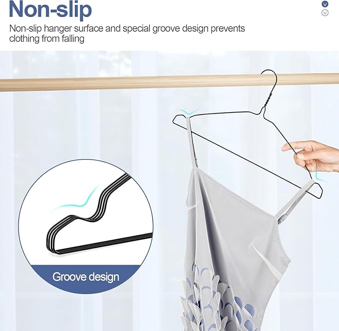 SPECILITE Wire Hangers 100 Pack, Metal Wire Clothes Hanger Bulk for Coats, Space Saving Metal Hangers 16.7 Inch Ultra Thin Non Slip with Groove, for Standard Size Suits, Shirts, Pants, Skirts-Black