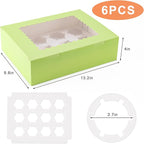 Hoewina 6PCS Cupcake Boxes - Hold 12 Count Cupcake Containers with Window, Food Grade Cupcake Holder Easy Transport and Presentation - Ideal for Cupcakes, Desserts, and More (Light Green)