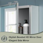 16x20 Inch Beveled Bathroom Medicine Cabinet with Mirror, Assembly Needed, Recessed or Wall Mount, 1 Adjustable Tempered Glass Shelf, Aluminum Medicine Cabinet, Side Mirror, Reversable Door