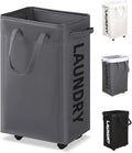 UULANFA Laundry Basket Wheels 75L with Removable Mesh Bag Waterproof Oxford Cloth Suitable for Bedroom Dormitory Clothing Storage Basket (Gray)