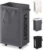 UULANFA Laundry Basket Wheels 75L with Removable Mesh Bag Waterproof Oxford Cloth Suitable for Bedroom Dormitory Clothing Storage Basket (Gray)