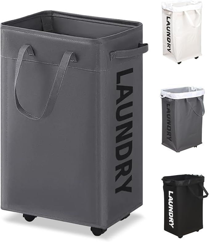 UULANFA Laundry Basket Wheels 75L with Removable Mesh Bag Waterproof Oxford Cloth Suitable for Bedroom Dormitory Clothing Storage Basket (Gray)