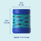 Bentgo Kids Stainless Steel Food Jar - 11oz Leak-Proof Double Insulated Hot or Cold Food Container with Removable Silicone Bumper, Dishwasher Safe, Easy Open Lid, Ages 3+ (Shark)