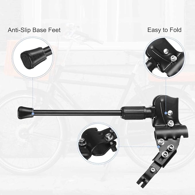 HARFINGTON Back Bike Kickstand Carbon Steel Bicycle Single-Side Kick Stand Rear Mount Bikes Support Racks for 26 28 Inch Wheel, Black