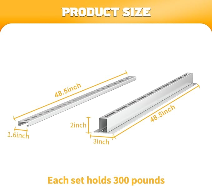WALMANN Overhead Tote Storage Rail System, Garage Ceiling Bin Storage Rack Heavy Duty Adjustable Tote Slide Rails(White, Bins are not Included)