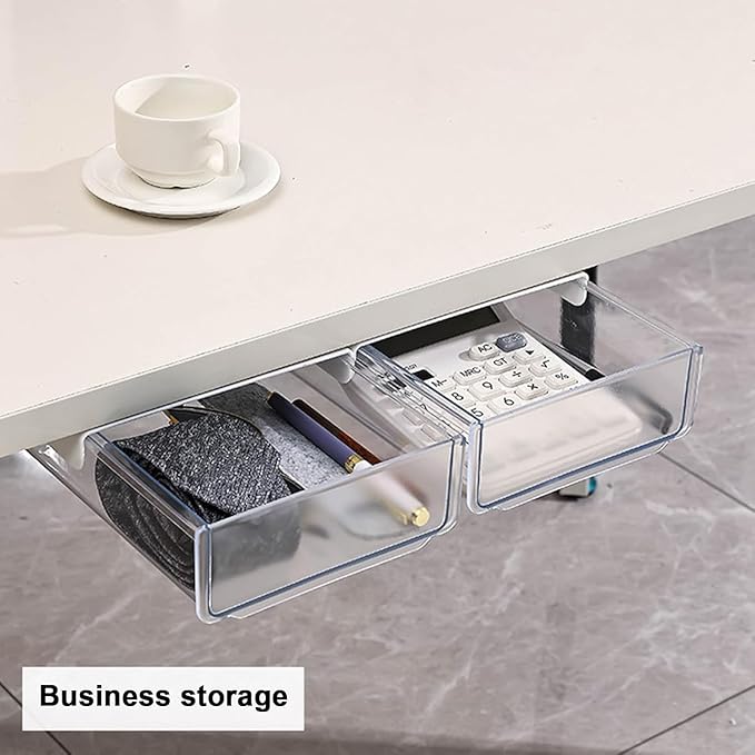 Self-adhesive Under Desk Drawer Organizer, Table Hidden Slide Out Large Storage Mounted Desktop Pencil Holder Tray Drawers for Office Home School Stationery Kitchen (Black)