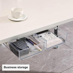 Self-adhesive Under Desk Drawer Organizer, Table Hidden Slide Out Large Storage Mounted Desktop Pencil Holder Tray Drawers for Office Home School Stationery Kitchen (Black)
