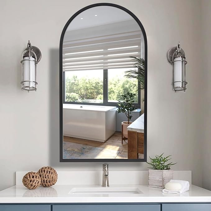 Movo Arched Black Medicine Cabinet with Mirror,16 x30 Inch Metal Framed Bathroom Mirror Medicine Cabinet Wall Mounted,Recessed Medicine Cabinets for Bathroom with 2 Removable Shelves