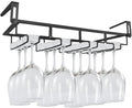 Adjustable Under Cabinet Stemware Holder - Metal Wine Glass Hanger Organizer for Kitchen, Bar, Shelf - Rustproof Hanging Storage Rack for 6-8 Glasses - Space Saving Decor (Black, 4 Rows)