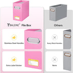 BALEINE File Organizer Box, Cardboard File Folder Organizer with Handle for Letter Size, Portable Collapsible Hanging Filing Box for Home Office Document Storage (2 Pack, Pink)