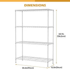 PayLessHere 4 Tier Shelving Unit 13.4" D×35" W×53.7" H Metal Shelving Standing Storage Shelf with 4 Steel Frame Adjustable Layer Racks Metal Commercial Shelf for Kitchen, Garage (Chrome)