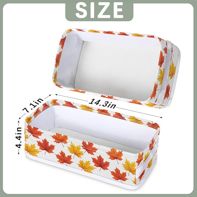 Autumn Maple Leaves Fall Pattern Bathroom Basket Foldable Toilet Tank Topper Paper Basket Waterproof Fabric Storage Organizer Bins Decorative Open Storage for Home Closet Containers Cabinet Set of 2