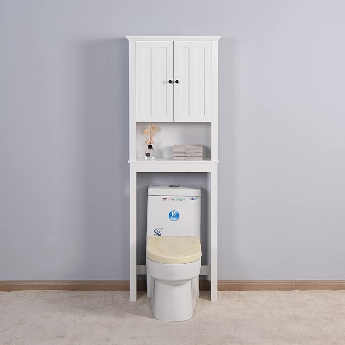 Over The Toilet Storage Cabinet, Storage Cabinet Over Toilet with Door & Adjustable Shelves, Home Space Saver for Bathroom (White)