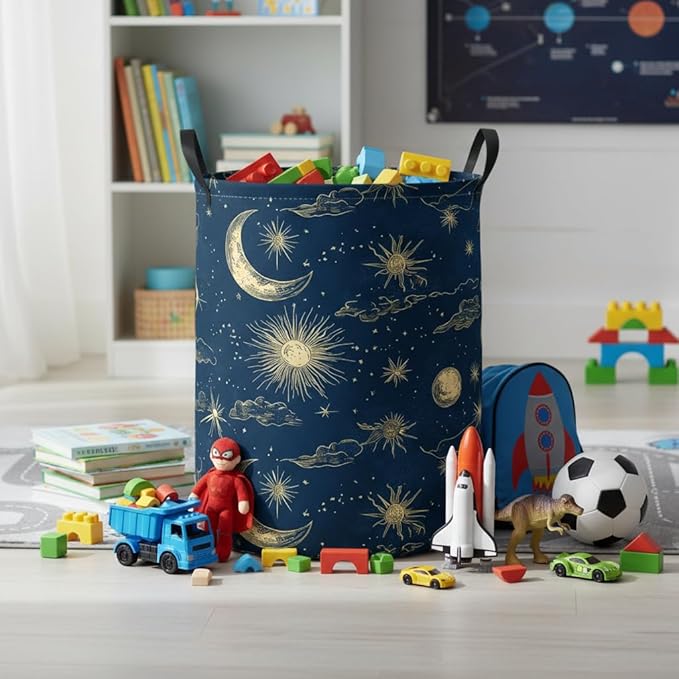 Baby Laundry Basket Baby Nursery Hamper Kids Laundry Basket Toy Storage Bin for Boys Room Decor Gift Baskets for Bedroom Bathroom(Moon Star)