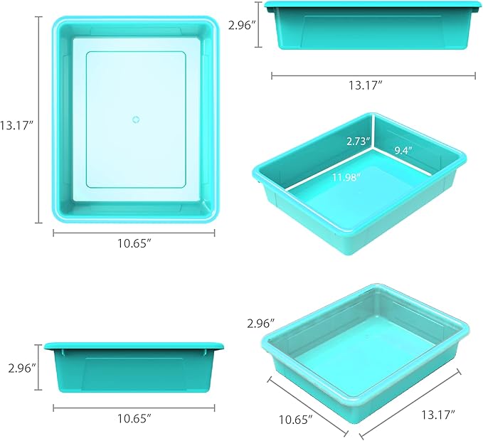 Storex Letter Size Flat Storage Tray – Organizer Bin with Non-Snap Lid for Classroom, Office and Home, Teal, 5-Pack (62541A05C)