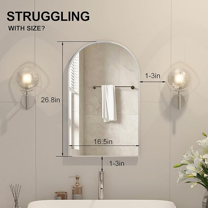 Arched Medicine Cabinet with Mirror,Recessed Medicine Cabinet Mirrors for Bathroom Mirror with Storage,Brushed Nickel Arched Metal Edge,14x18