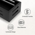 Black Bathroom Basket Wooden Toilet Tank Paper Basket with Handles-Black Decor Box-Home&Bathroom Storage Organizer