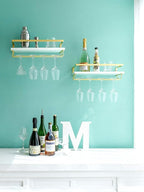 Mkono Wall Mounted Wine Rack Set of 2 White Wood Wine Bottle Glass Holder Floating Shelves with Stemware Hanger Modern Plants Photos Wine Display Storage Holder for Kitchen Dining Room Bar, 17 Inch