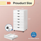 DEVAISE 7-Drawer Chest, Wood Storage Drawer File Cabinet with Wheels, White