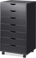 DEVAISE 7-Drawer Chest, Wood Drawer File Cabinet with Wheels, Black