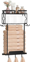 Towel Racks for Bathroom 23.8 Inch Wall Mounted Towel Rack with Shelf, Small Bathroom Towel Storage Holds 3–6 Large Rolled Towels, Metal Wall Towel Rack, Black