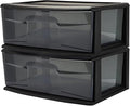HOMZ 2-Pack 1-Drawer Storage Cart, Plastic Container with Smoke Tint, 15" Wide Body, Black Frame - Organizing Drawer Containers for Home, Bathroom, Bedroom, Office, and Classroom
