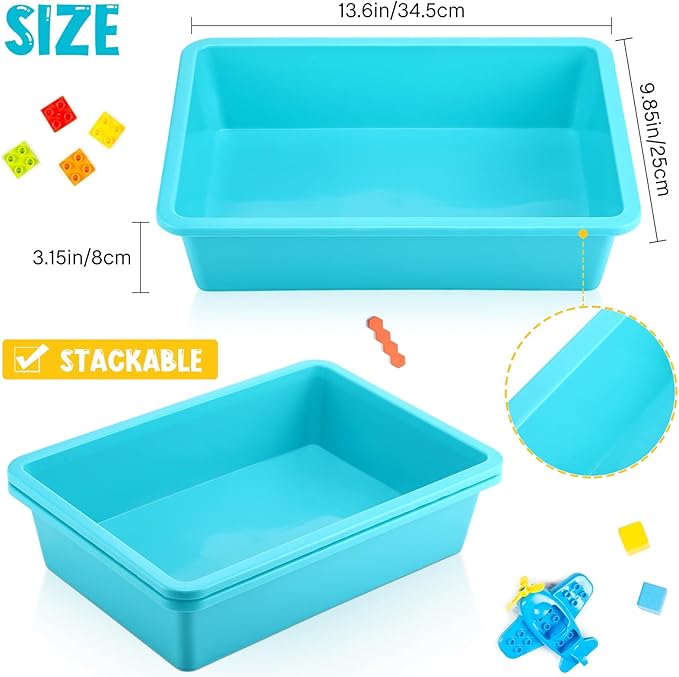Hoteam 10 Pcs Flat Storage Organizer Tray Bin Letter Size Paper Tray for Classroom Plastic Stackable File Organizer for School Office Teacher Book Organization（ Teal, 13.78 x 9.84 x 3.15 Inch）