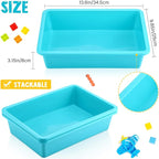 Hoteam 10 Pcs Flat Storage Organizer Tray Bin Letter Size Paper Tray for Classroom Plastic Stackable File Organizer for School Office Teacher Book Organization（ Teal, 13.78 x 9.84 x 3.15 Inch）