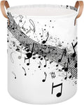 Musical Notes and Clef Sheet Print Collapsible Laundry Basket Large Laundry Hamper Waterproof Foldable Storage Bins Laundry Basket with Leather Handles Clothes Nursery Hampers