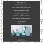 BLU MONACO Aqua Desk Organizer Set | 5-Piece Metal Office Supplies Set with Hanging File Organizer, Magazine Holder, Pen Cup, Sticky Note Holder & Letter Sorter | Cute Aqua Desk Accessories for Women