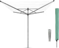 Brabantia Lift-O-Matic Outdoor 4 Arm Clothesline (197 ft/Ø 1.8") Height Adjustable, Folding Clothes Drying Rack + Ground Spike & Cover (Gray)