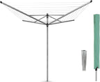 Brabantia Lift-O-Matic Outdoor 4 Arm Clothesline (197 ft/Ø 1.8") Height Adjustable, Folding Clothes Drying Rack + Ground Spike & Cover (Gray)
