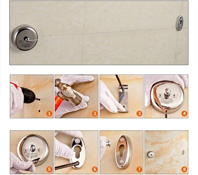 2 Pcs Retractable Clothesline 304 Stainless Steel Durable with Heavy Duty Adjustable Rope Shower Clothes Line for Outdoor and Indoor