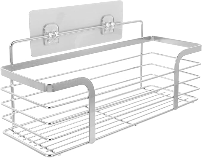 Punch-Free Stainless Steel Storage Rack with Non-Marking -Mounted Organizer Shelf 11.81X4.72X4.33In for Bathroom Kitchen Shower Space Saving