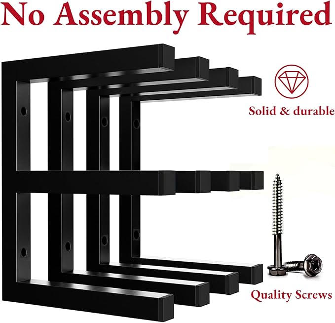 Lumber Storage Rack Wall Mounted, 6-Level Holds Up 1200 Lbs Heavy Duty Wood Organizer, Metal Shelf for Shed, Workshop, Garage - 4pack - Black