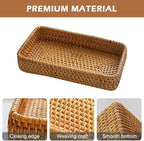 8in Rattan Bathroom Vanity Tray, Vintage Storage Basket Bin Toilet Paper Basket Small Narrow Guest Towel Napkin Holder for Bathroom Toilet Tank Vanity Countertop(Color:Brown)