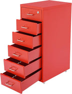6 Drawer File Cabinet, Metal Vertical Office Filing Cabinets with Lock, Home Office Narrow Storage Cabinet for A4/F4/Letter/Legal (Red)
