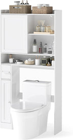 Giantex Over The Toilet Storage Cabinet, 32.5"W Freestanding Space Saver with Sliding Door, Toilet Paper Holder & Adjustable Shelves, Over Toilet Bathroom Organizer for Restroom & Laundry Room, White