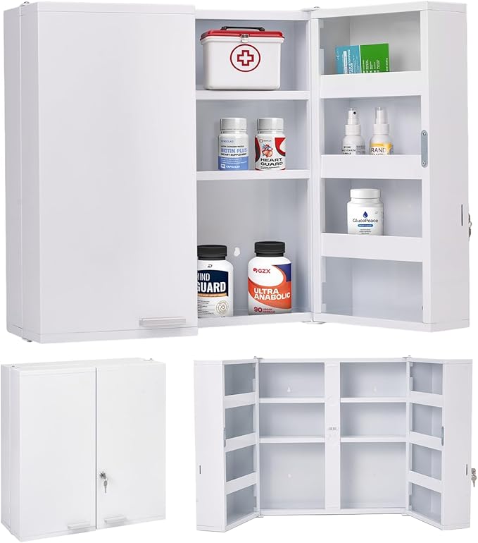 Large Locking Medicine Cabinet Wall Mounted - Metal Medical Cabinet with 11 Shelves - Medicine Cabinet with Lock and Keys for Safe Medication Storage