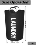 Vivicreate 115L Large Laundry Basket, Freestanding Tall Clothes Hamper, Foldable Washing Bin, Collapsible Laundry Bag (BLACK)