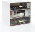 Desk Organizer with Drawer, Desk Storage Box, Plastic Office Stationery Supplies Organizers, Desktop Organizer for Office School Home (3 drawer, White)