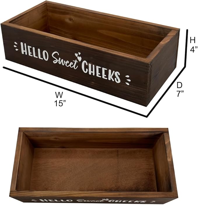 Admired by Nature Hello Sweet Cheeks Solid Wood Toilet Paper Holder, Farmhouse Décor, Toilet Paper Storage, Bathroom Accessories, Bathroom Décor, for Home Décor Bathroom Organizer (Brown)