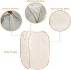 2Pack Collapsible Laundry Basket with Side Pocket, Mesh Pop Up Hamper Portable Carrying Handle, Cruise Room Storage Basket (Beige+Green)