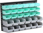 Wall Mounted Storage Bins Parts Rack 2 Colors Garage Plastic Shop Tool Organizer, ABS Plastic Garage Rack, Screw Storage 30 Bins