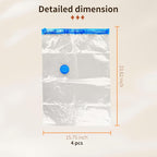 4 Pack Vacuum Storage Bags, Space Saver Bag Vacuum Seal Bags for Clothing Travel Moving Blankets Pillows Storage and Organization, Hand Pump Included