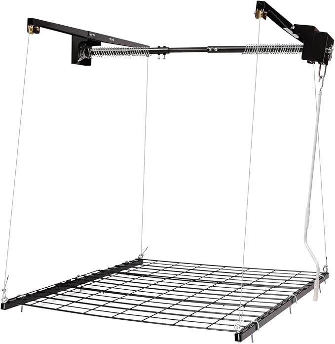 Overhead Garage Storage Rack Metal Garage Ceiling Storage Rack Ceiling Shelf Overhead Organization 300lbs Load Bearing Capacity Max Adjustable Height: 79in (48 * 48in L*W, Satin Black)