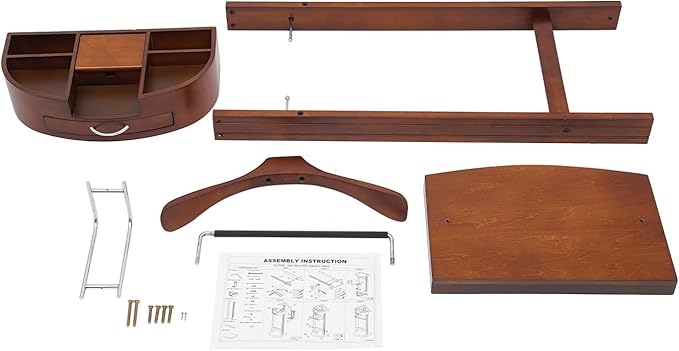 Suit Valet Stands, Wood Suit Rack with Drawer & Trouser Holder, Freestanding Clothing Valet Stand, Brown Suit Valet for Clothes, Hats, Bags