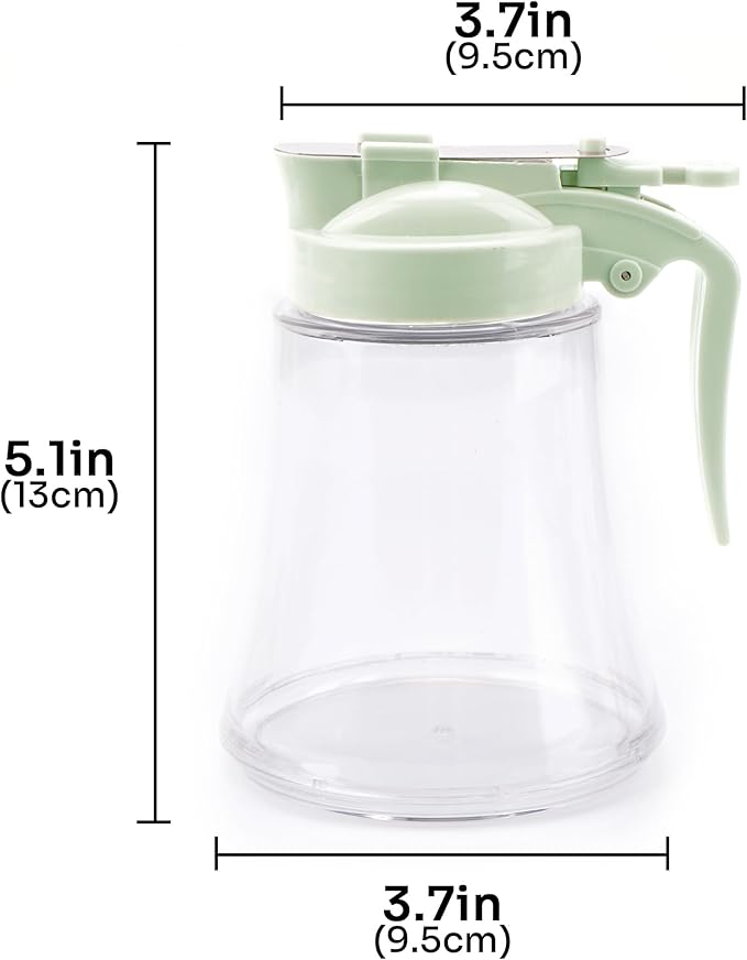 12 Oz Syrup Dispenser – No-Drip Pourers for Maple Syrup, Oil Dispenser Bottle with Non-Slip Handle, Honey Jar & Sirop Container, Reusable Syrup Bottle for Kitchen (Green)